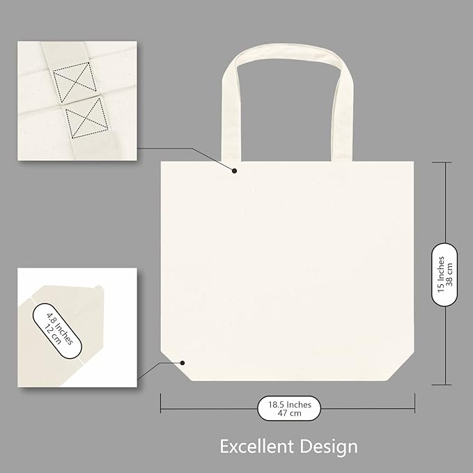 TOPDesign 3-Pack Super Strong Large 12oz Cotton Canvas Tote Bags, Reusable Grocery Shopping Cloth Bags, Fashionable Two-Tone Totes for Crafts, DIY Your Creative Designs