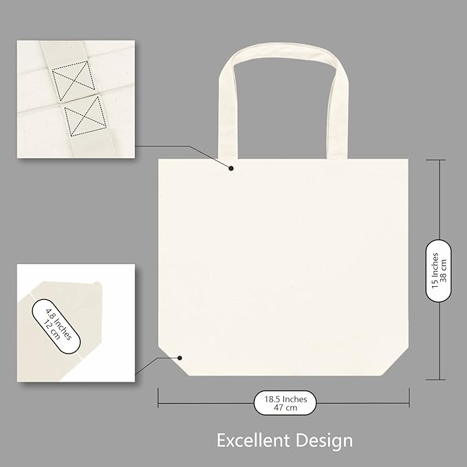 TOPDesign 12-Pack Super Strong Large 12oz Cotton Canvas Tote Bags, Reusable Grocery Shopping Cloth Bags, Fashionable Two-Tone Totes for Crafts, DIY Your Creative Designs