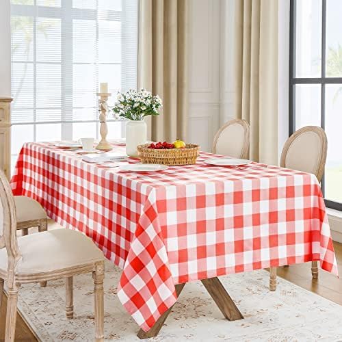 Softalker Gingham Checkered Tablecloth Square - Outdoor Waterproof Buffalo Plaid Table Cloth, Stain Resistant Washable Table Cover for Picnic, Camping - Red and White, 2 Pack - 54 x 54 Inch