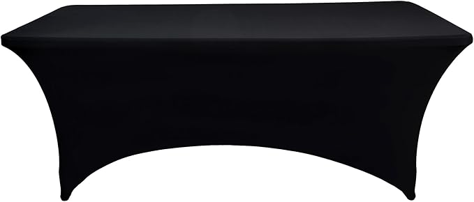 10-Pack 8ft Black Spandex Table Covers for Rectangle Folding Tables - Washable Elastic Tablecloth - Ultimate Fitted Table Protector for Parties, Trade Shows, Banquet, and Wedding