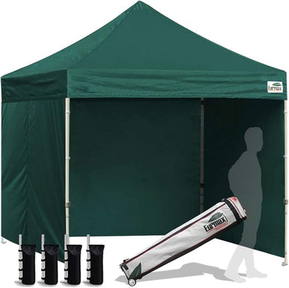 Eurmax USA 8'x8' Pop-up Canopy Tent Commercial Instant Canopies with 4 Removable Zipper End Side Walls and Roller Bag, Bonus 4 SandBags(Forest Green)