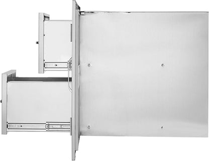 VEVOR Outdoor Kitchen Door Drawer Combo, 32.5" Wx21.7 Hx20.5 D, Access Door Double Drawers with Paper Towel Rack, BBQ Island Drawers with Stainless Steel Handles, 30.7" Wx20 Hx21 D Cutout Size