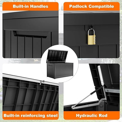 PatioZen 230 Gallon Resin Deck Box, Lockable Patio Outdoor Storage Box - Image 2