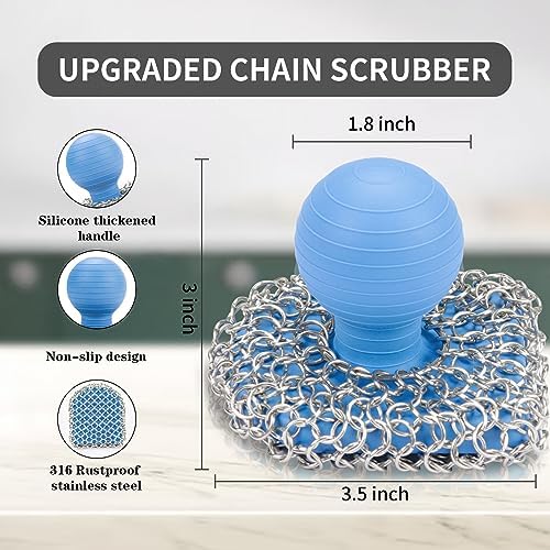 Cast Iron Scrubber with Pan Scraper, 316 Chainmail Scrubber - Image 4