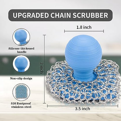 Cast Iron Scrubber with Pan Scraper, 316 Chainmail Scrubber - Image 4