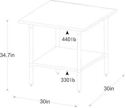 ROCKPOINT Stainless Steel Table for Prep & Work 30x30 Inches, NSF Metal Commercial Kitchen Heavy Duty Table with Adjustable Under Shelf and Table Foot for Restaurant, Home and Hotel