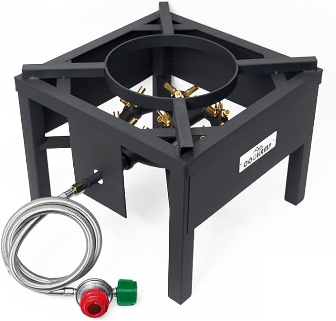 Jet Burner 23 Tips Outdoor Propane Gas Cooker with 0-10 PSI Adjustable Regulator and Steel Braided Hose SA1723