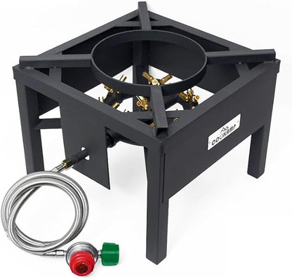 Jet Burner 23 Tips Outdoor Propane Gas Cooker with 0-10 PSI Adjustable Regulator and Steel Braided Hose SA1723