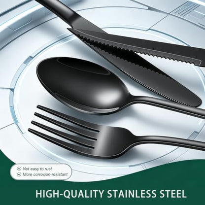 Black Forks Silverware Set Of 6 Pieces, Stainless Steel Forks, Mirror Polished - Image 2