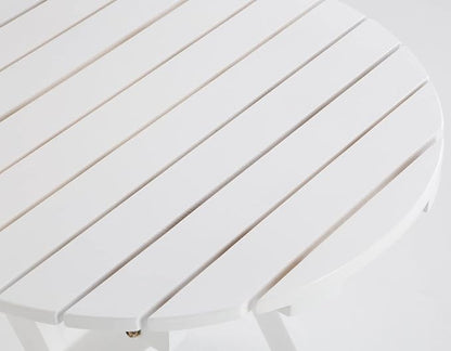 Small Round Folding Side Table Set of 2, Patio Foldable Wooden Outdoor End Tables for Indoor Porch Camping Living Room Bedside Couch, as Coffee Table or Plant Stand, White