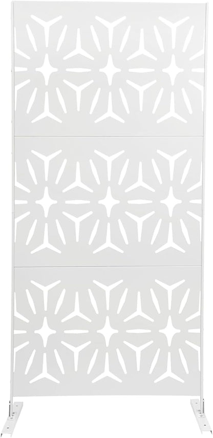 75" H×35" W Decorative Outdoor Privacy Screen with Stand, Outdoor Decor Privacy Fence Screen Metal Fence Panels, Free Standing Metal Divider for Patio Lawn Deck (White-Small Rhombus)
