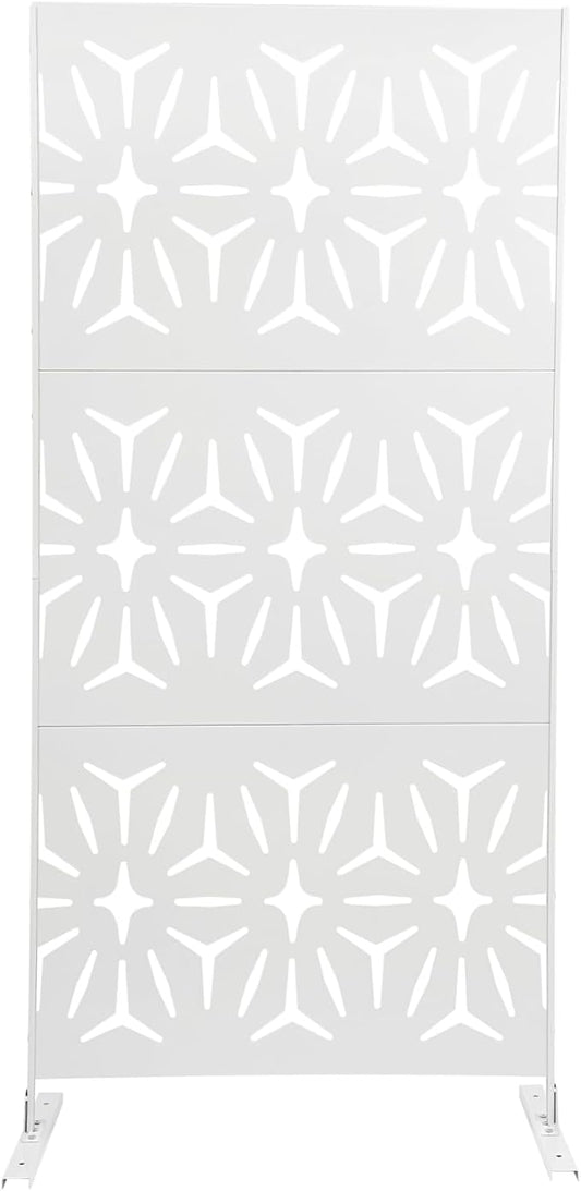 75" H×35" W Decorative Outdoor Privacy Screen with Stand, Outdoor Decor Privacy Fence Screen Metal Fence Panels, Free Standing Metal Divider for Patio Lawn Deck (White-Small Rhombus)