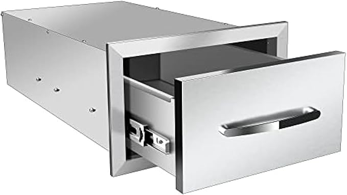 BBQ Outdoor Kitchen Drawers Stainless Steel 3-Drawer BBQ Drawer Enclosed Built-in Drawer Flush Mount for Outdoor Kitchens & BBQ Islands,14Wx23Dx8.5H