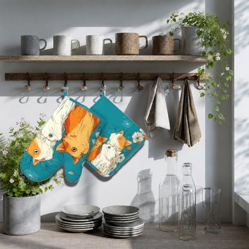 Cute Cat Kitten Oven Mitts and Pot Holders Sets Non-Slip Silicone Surface - Image 7
