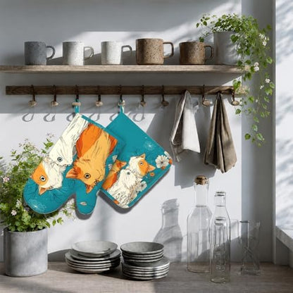 Cute Cat Kitten Oven Mitts and Pot Holders Sets Non-Slip Silicone Surface - Image 7