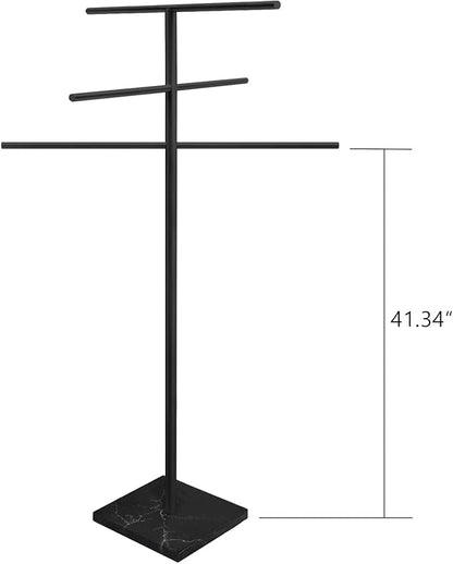 Marble Base Outdoor Standing Towel Rack for Swimming Pool, Hot Tub Or Spa, 304 Stainless Steel 6 Arms Standing Towel Sheet Holder Blanket Drying Rack Matte Black