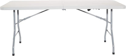 Office Star Resin Rectangle Center-Folding Portable Table for Picnics, Camping, and Tailgating, 6 Feet