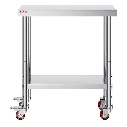 Mophorn 30x18x34 Inch Stainless Steel Work Table 3-Stage Adjustable Shelf with 4 Wheels Heavy Duty Commercial Food Prep Worktable with Brake for Kitchen Prep Work