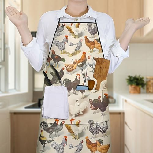 Chicken Kitchen Aprons with Utility Pockets Women Funny Adjustable Bib Baking - Image 4