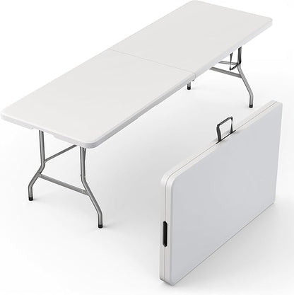8 Feet Foldable Table with Built in Handle & Steel Legs | Heavy Duty Portable | Perfect for Party, Dining, Wedding, Events, Picnic Indoor, Outdoor, Camping, Utility, Temporary