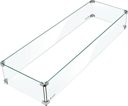Holy Fire 35.5" L x 11.5" x 6" Rectangle Fire Pit Glass Wind Guard Clear Tempered Glass Flame Protective Pane Wind Resistant - Fits 30”x6 Fire Pit Burner Pan