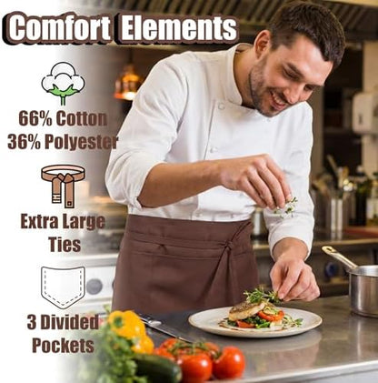 TOSHE Waist Apron 3 Pockets Waterdrop Resistant Cotton Server - Image 3