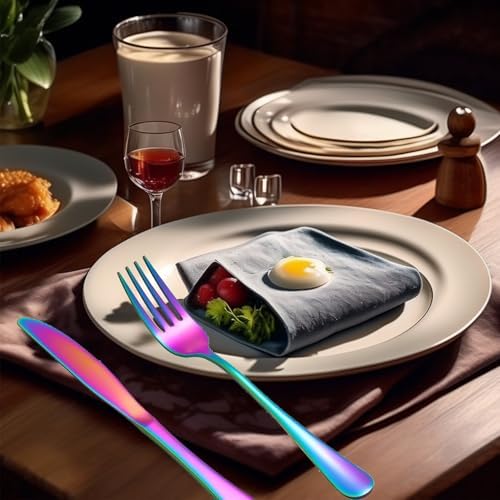 Rainbow Forks Silverware Set Of 6 Pieces, Stainless Steel Forks, Mirror - Image 6