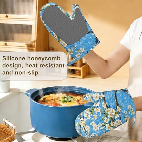 Almond Blossom Oven Mitts and Pot Holders Set of 4, Heat Resistant Non Slip - Image 4