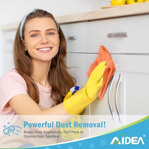 AIDEA Orange Microfiber Cleaning Cloth-12PK, Cleaning Rags 12"x12" Reusable - Image 4