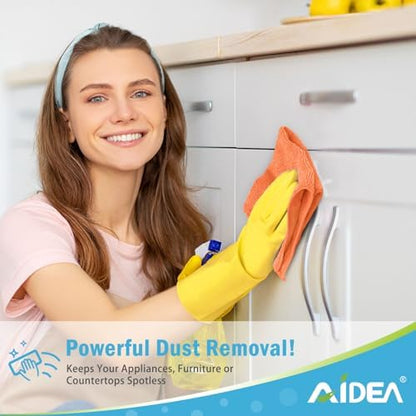AIDEA Orange Microfiber Cleaning Cloth-12PK, Cleaning Rags 12"x12" Reusable - Image 4