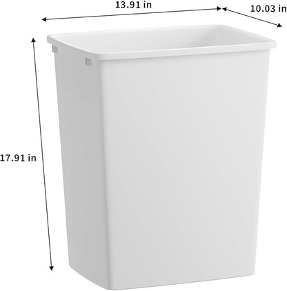 ROOMTEC 35QT Kitchen Trash Can, Sturdy and Lightweight Slim Trash Can, Trash Cans for Kitchen, Workspace, Bathroom, Office, Easy to Clean, 2-Pack, White