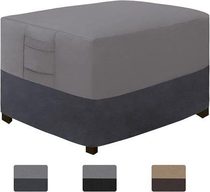 Easy-Going Outdoor Ottoman Cover, Waterproof Patio Ottoman Cover, Heavy Duty Outdoor Furniture Cover with Padded Handles (28"x22"x17", Gray/Dark Gray)