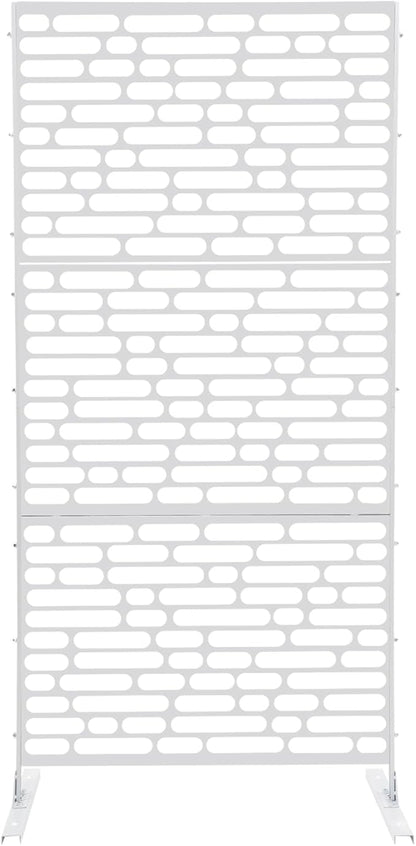 75" H×35" W Decorative Outdoor Privacy Screen with Stand, Outdoor Decor Privacy Fence Screen Metal Fence Panels, Free Standing Metal Divider for Patio Lawn Deck (White-Oval)