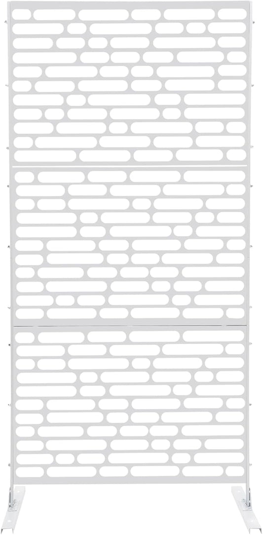 75" H×35" W Decorative Outdoor Privacy Screen with Stand, Outdoor Decor Privacy Fence Screen Metal Fence Panels, Free Standing Metal Divider for Patio Lawn Deck (White-Oval)