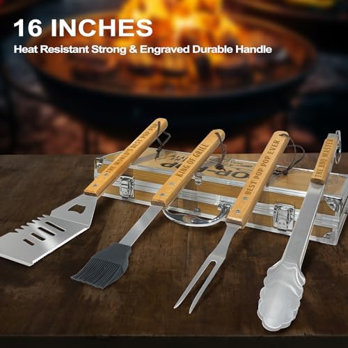 Pop Pop Gifts from Grandkids, Christmas Pop Pop Gifts Heavy Duty Wooden BBQ - Image 4