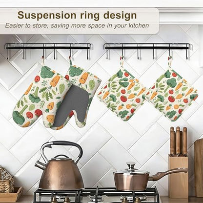 Vibrant Cute Dancing Vegetable Oven Mitts and Pot Holders Sets, Silicone - Image 5