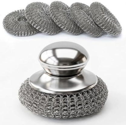 5 Pcs Steel Wool Scrubber with Handle: Stainless Steel Scrub Set by Unknown