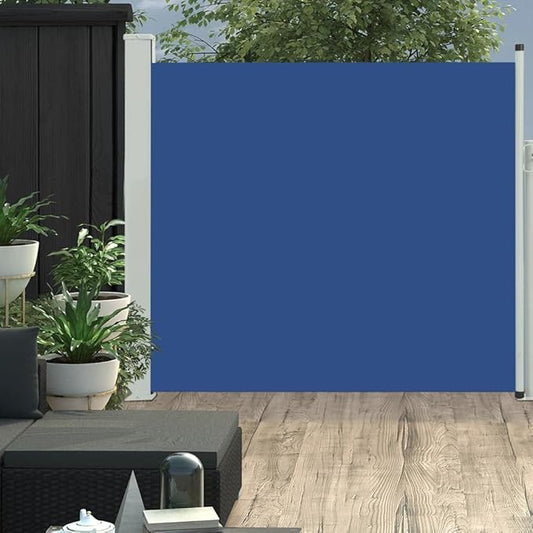 YAFF Patio Retractable Outdoor Folding Privacy Divider, Water & UV Resistant Sun Shade Privacy Wind Screen for Garden, Backyard, Balcony, Terrace 66.9"x118.1" Blue (15.62lbs)