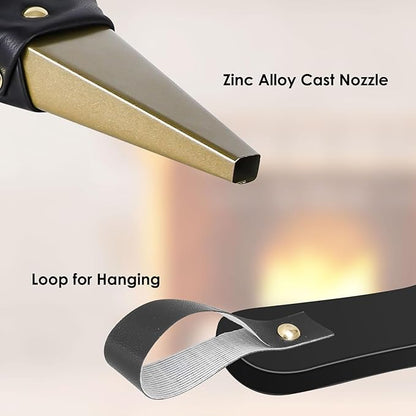 Gtongoko Fireplace Bellows Air Blower Cast Nozzle 14.8" x 5.6" for Outdoor Camping BBQ Grill Chimney Hand Bellow Pump Pit Barbeque Fire Tools Accessories with Hanging Strap, Black