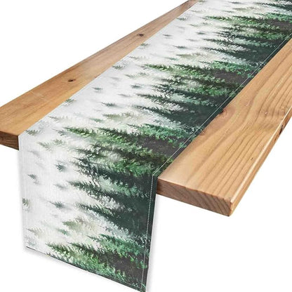 Green Forest Table Runner, Rustic Farmhouse Green Pine Tree Woodland Seasonal Mountain Country Coffee Table Center Decor for Home Kitchen Dining Patio Holiday Party Table Decorations, 13"x90" Inch