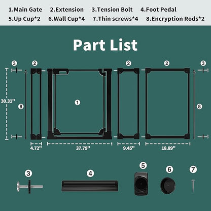 Clear Baby Gate for Stairs,57.87-66.14" Wide, Auto Close Acrylic Pet Gate, Pressure Mounted Clear Dog gate for Doorways, Safety Baby Gate, Indoor, Hallway, Kitchen,Black