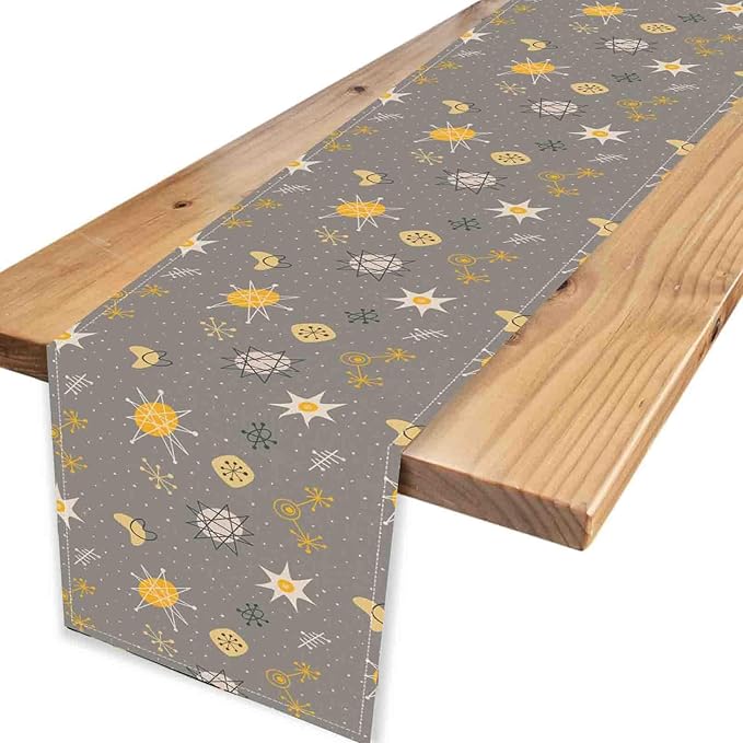 Mid Century Modern Table Runner, Retro 1950s 1960s Atomic Abstract Gray Cute Coffee Table Center Decor for Home Kitchen Dining Patio Holiday Party Indoor Outdoor Table Decorations, 13"x108" Inch