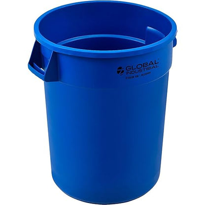 Global Industrial Commercial Round Trash Can, 32 Gallon Capacity, Plastic Garbage Can, Indoor and Outdoor Utility Trash Can, Blue, 21-3/4"W x 27-1/2"H, No Lid