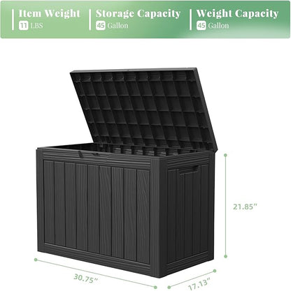 DRATO 45 Gallon Deck Box, Outdoor Storage Box for Patio Furniture, Patio Cushions, Gardening Tools, Pool Supplies 480lbs Weight Capacity,Waterproof Resin Storage Boxes（Black，45 Gallon）