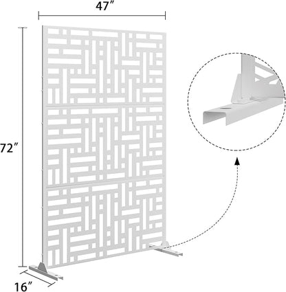 Metal Privacy Screen Outdoor 72" H×47" W,Freestanding Decorative Privacy Screen for Balcony Yard&Garden,Privacy Fence-White&Street