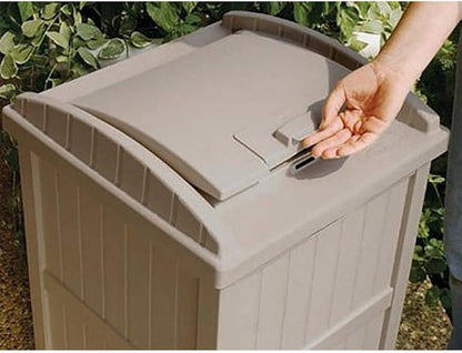 Suncast 6 Pack 15.75" x 16" x 31.6" Trash Hideaway 33 Gallon Resin Outdoor Commercial Garbage Container with Lid for Backyard, Deck, or Patio in Taupe