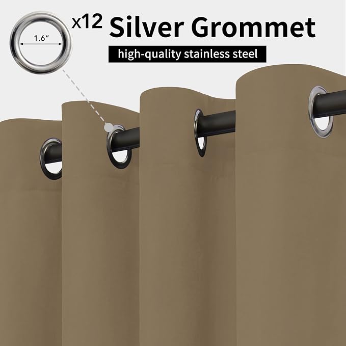 Easy-Going Outdoor Curtains for Patio 1 Panel, 110x96 inch, Khaki | Waterproof - Image 2