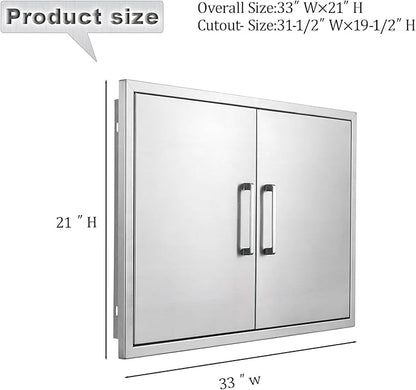 Outdoor Kitchen Door, 33" W21 H Outdoor Kitchen Access Door, Stainless Steel BBQ Double Door, Available for Outdoor Kitchen Island or Outdoor Kitchen
