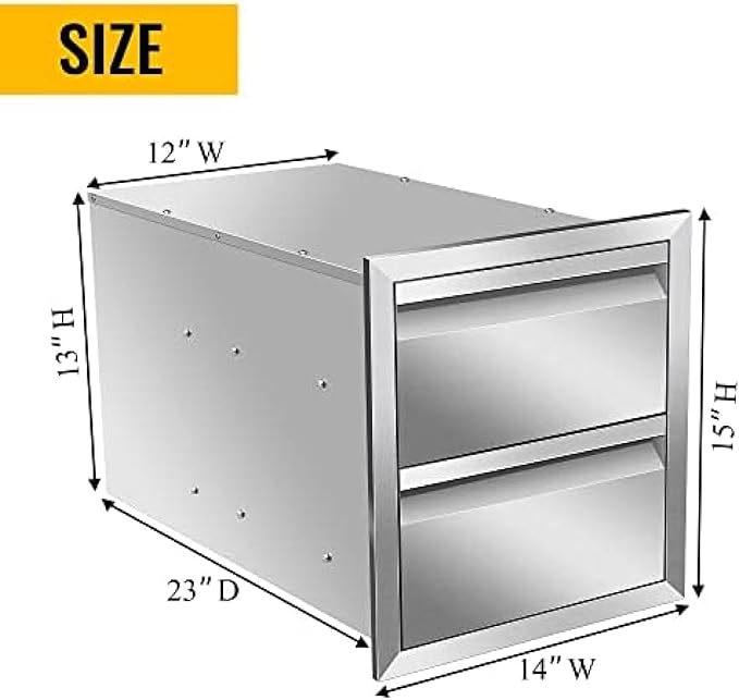 Outdoor Kitchen Drawers, Flush Mount Triple Access BBQ Drawers With Stainless Steel Handle, BBQ Island For BBQ Island Patio Grill Station,Double Drawers