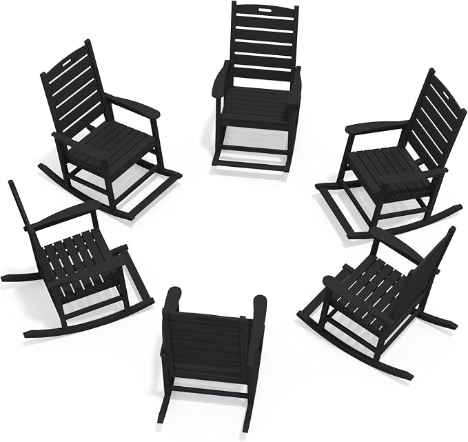 SERWALL Outdoor Rocking Chair Set of 6, Oversized HDPE Rocker, all Weather by SERWALL